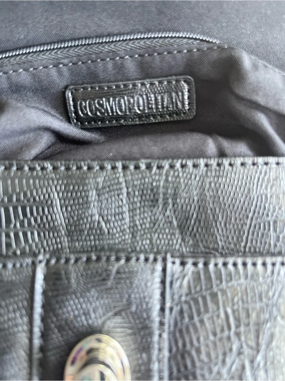 Cosmopolitan Black Leather Wristlet with Turn-Lock Accent